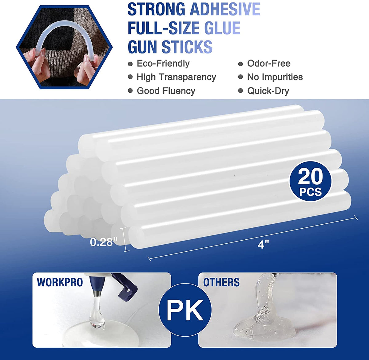 Set of white hot glue sticks with 20 pieces for mini hot glue gun