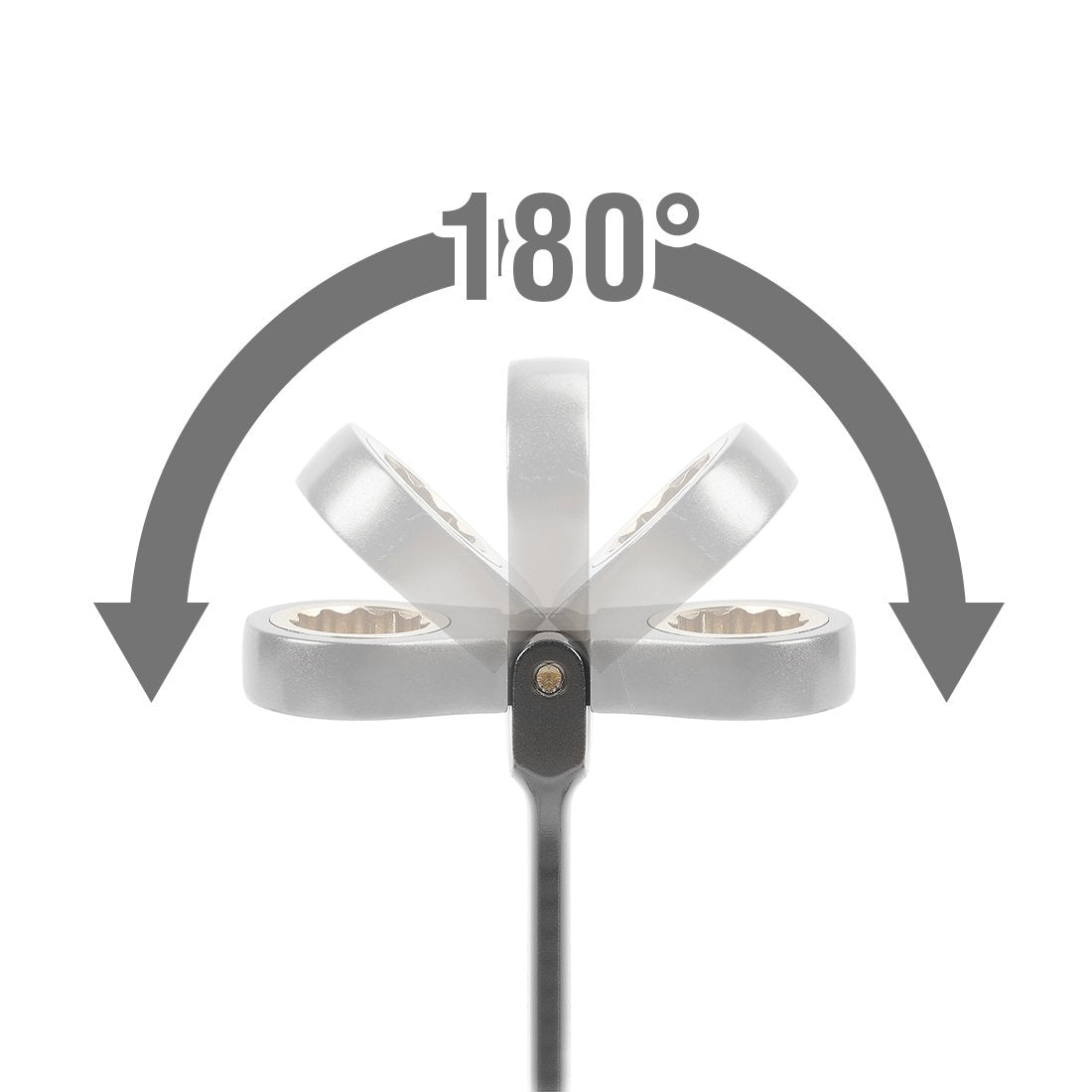 Adjustable ratcheting wrench head with 180-degree rotation
