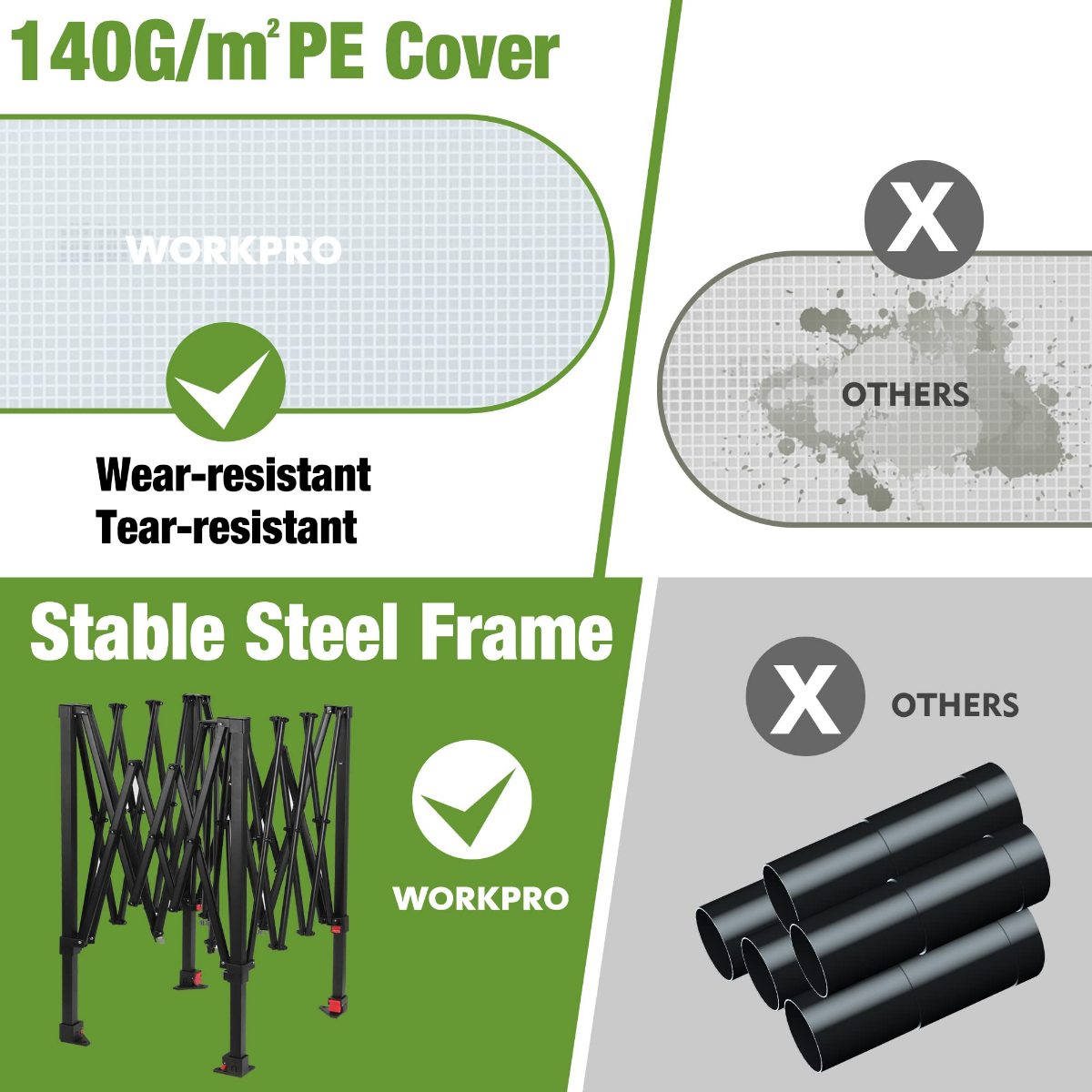 Portable walk-in greenhouse PE cover fabric and black steel frame detail
